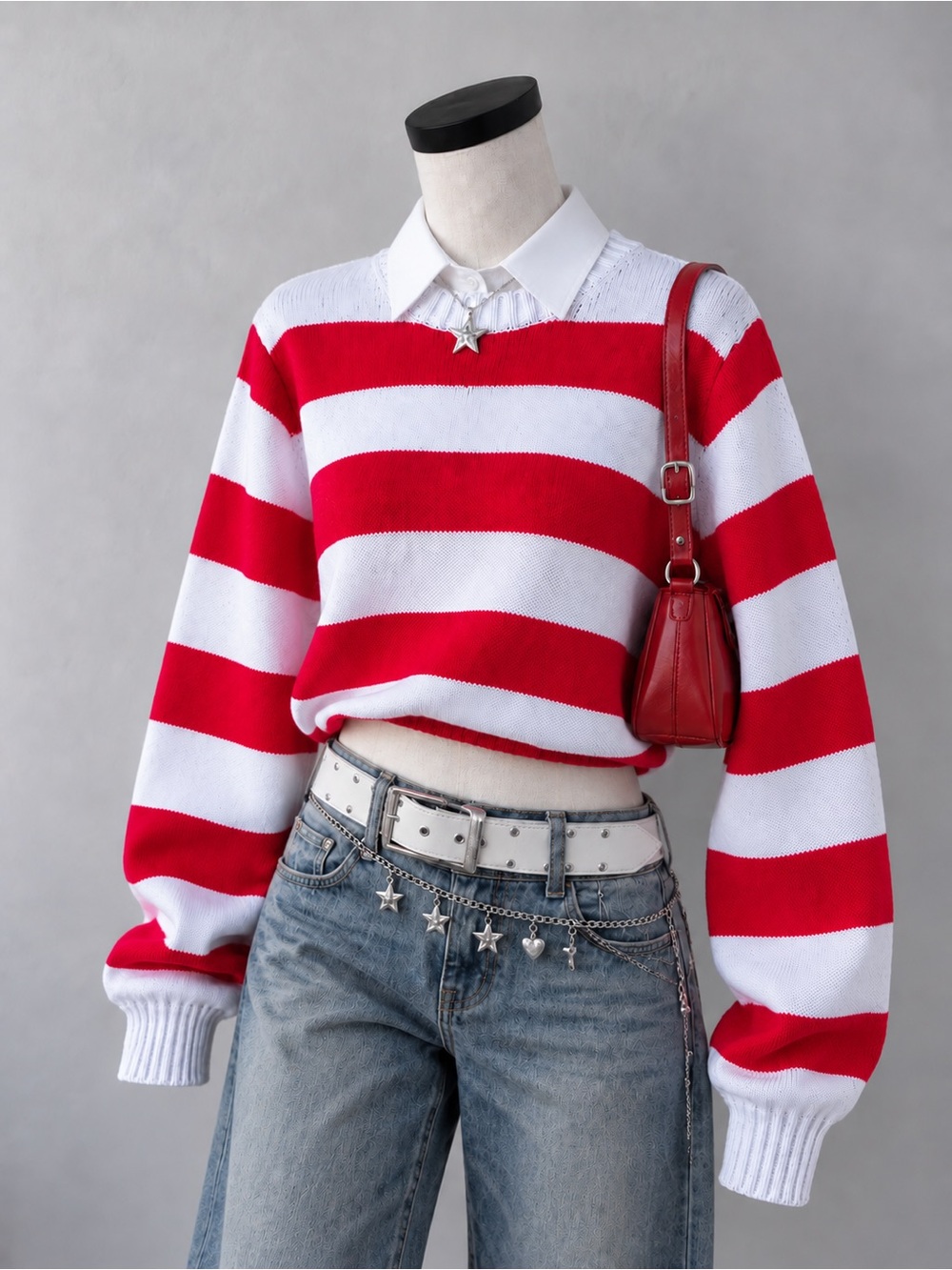 SOHO & STELLA Striped Chunky Knit Crewneck Sweater